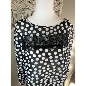 Vintage Womens Blouse Size L Shirt Black White Polka Dot 50s 80s 90s Sheer
